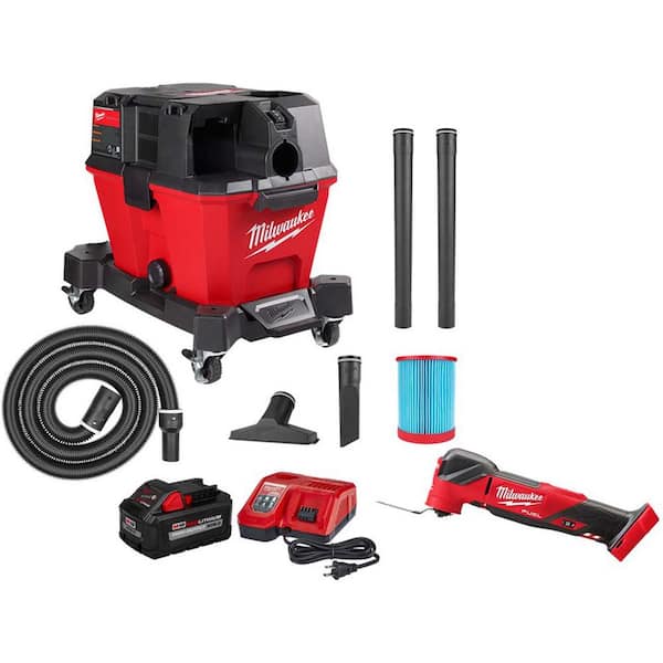 Milwaukee M18 FUEL 6 Gal. Cordless Wet/Dry Shop Vacuum, M18 FUEL Multi-Tool w/M18 HIGH OUTPUT XC 8.0Ah Battery and Rapid Charger