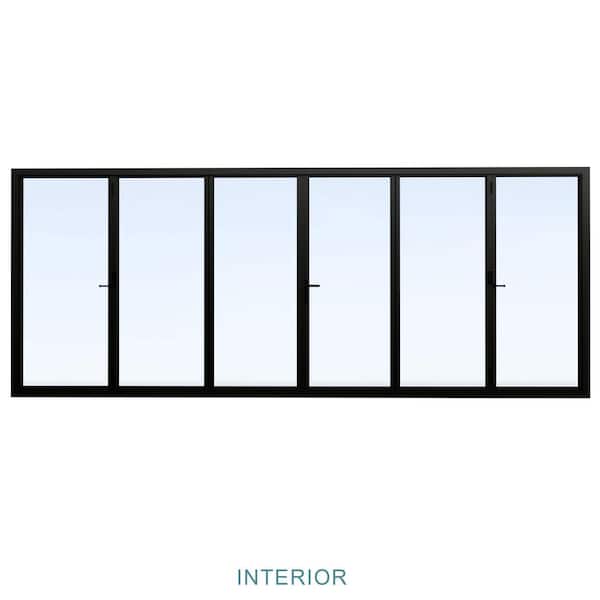 192 in. x 80 in. Left Swing/Outswing Double Tempered Glass Black Aluminum Folding Patio Door (3-folding plus 3-folding)