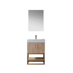 Alistair 24 in. W x 22 in. D x 33.9 in. H Bath Vanity in Oak with Stone Vanity Top in White With Sinks and Mirror