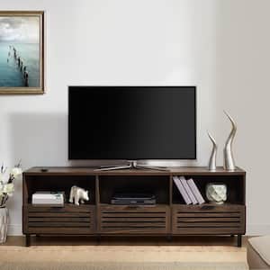 70 in. Dark Walnut Composite TV Stand with 1 Drawer Fits TVs Up to 75 in. with Doors