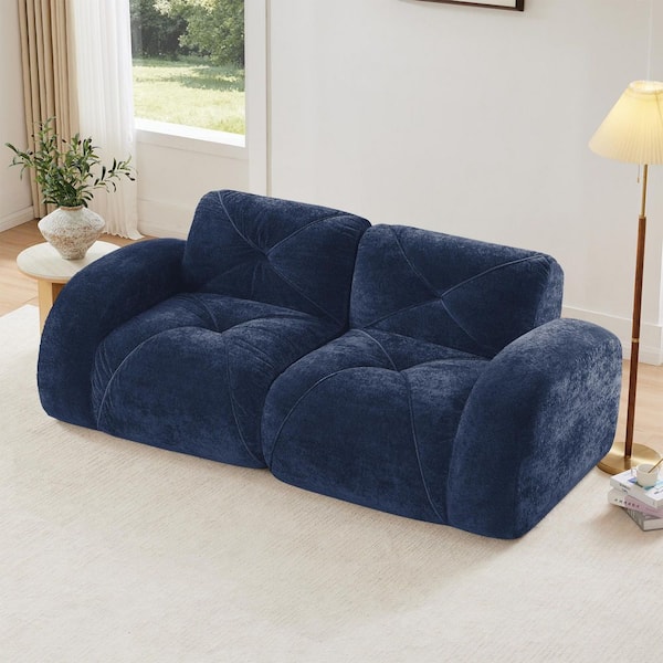 80.3 in. Round Arm Velvet Sofa Tufted Sofa Couches in Blue, No Assembly Required