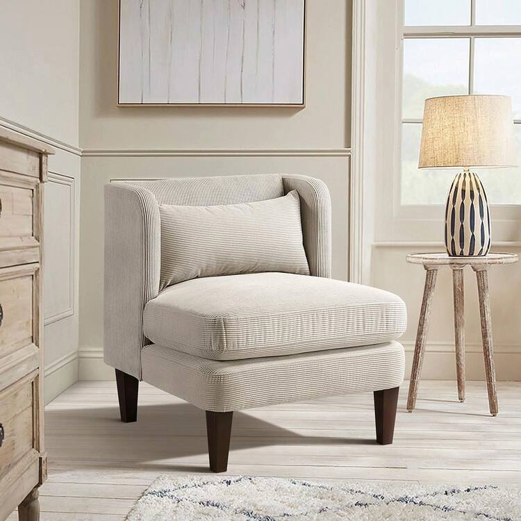 Lazzara Alby Taupe Corduroy Fabric Upholstery Accent Arm Chair