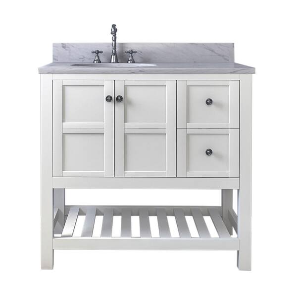 34 Decor Chambery 36 In Single Bathroom Vanity Set All Solid Wood 1 In Carrara Marble Top With White Sink Vancham37wht The Home Depot