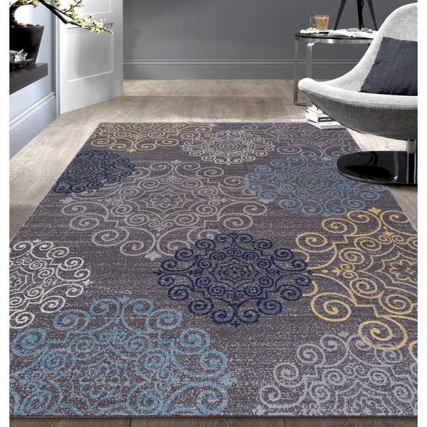 Homeroom Carpet Rug Classical Vintage Rectangular Shaped Anti Slip Floral Prints 