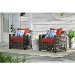 Briar Ridge Brown Wicker Outdoor Patio Deep Seating Lounge Chair with CushionGuard Quarry Red Cushions (2-Pack)