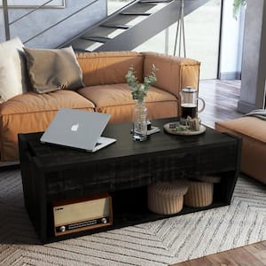Perine 41 in. Reclaimed Black Oak Rectangle Particle Board Top Coffee Table with Lift Top