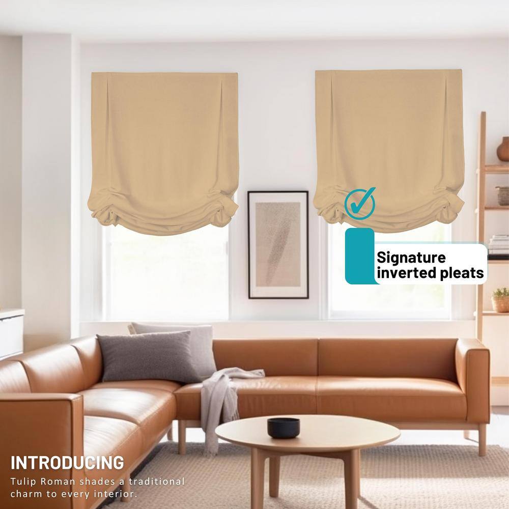 Khaki Cordless Fabric Roman Shades 35"W x 64"H