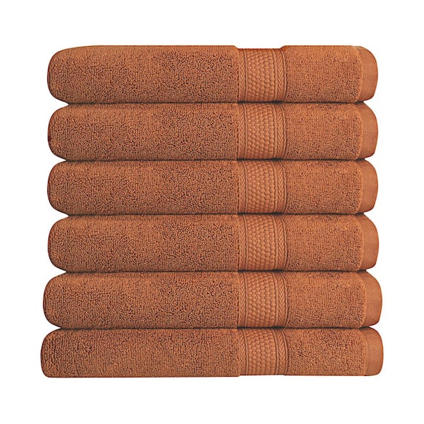 A1 Home Collections A1HC Hand Towel 500 GSM Duet Technology 100% Cotton Ring Spun Burnt Caramel 16 in. x 28 in. Quick Dry (Set of 6)