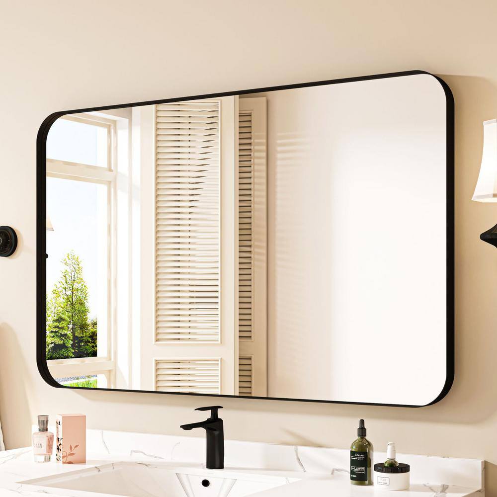 48 in. W x 30 in. H Rectangular Aluminum Framed Wall Bathroom Vanity Mirror in Black price history on PriceWatchPro