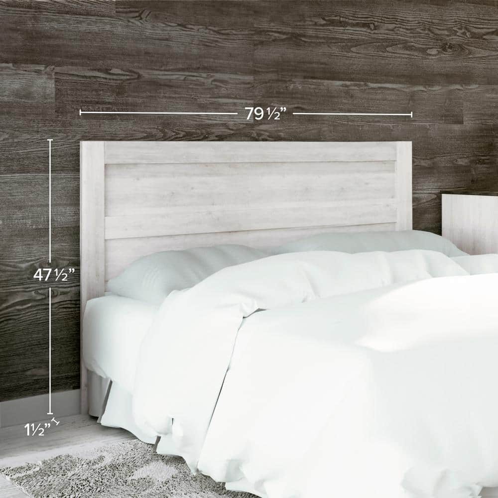 King Whitewash Rustic Wood Panel Headboard
