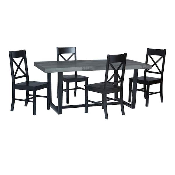 5-Piece Meridian Grey/Black Farmhouse Dining Set Seats 4