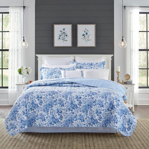 Laura Ashley Brighton 2-Piece Blue Cotton Twin Quilt Set