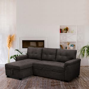 78 in. Square Arm 1-Piece Velvet L-Shaped Sectional Sofa in Espresso with Chaise