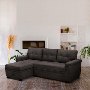 84.64 in. Velvet L-Shaped Sleeper Sectional Sofa with Square Arms in. Espresso, Reversible Chaise, and Pull-out Sofa Bed