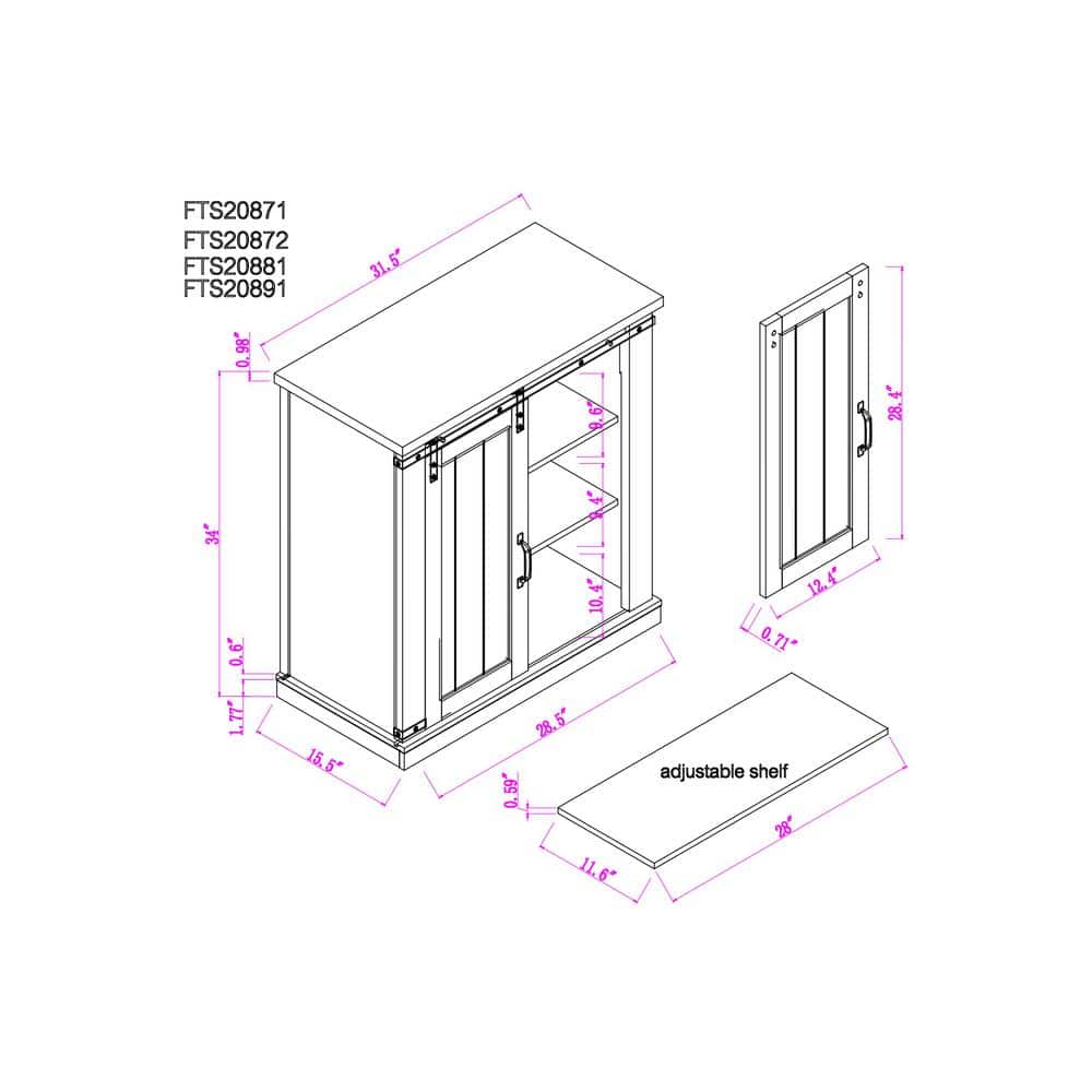 Saw Cut Off-White Compact TV Stand with Barn Door Cabinet