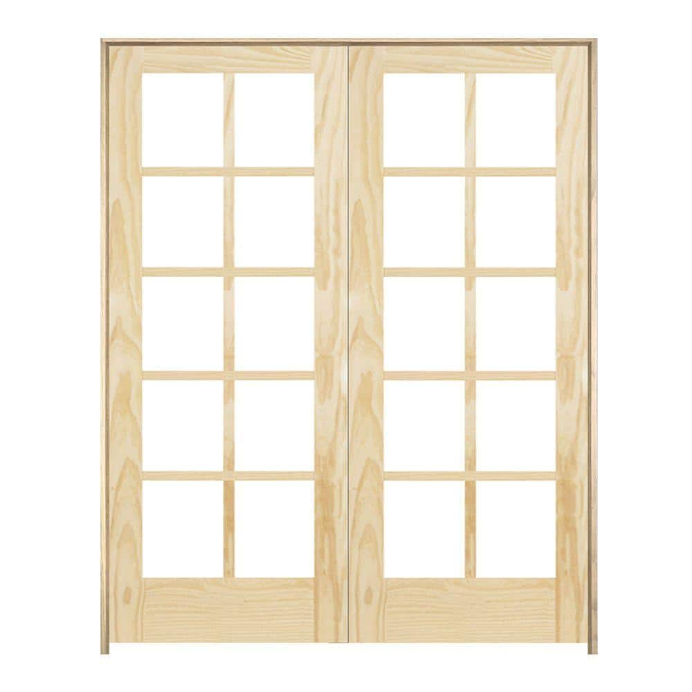 JELD-WEN Woodgrain 10-Lite Unfinished Pine Prehung Interior French Door ...