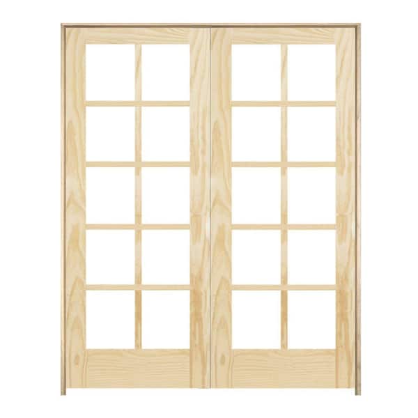 JELD-WEN Woodgrain 10-Lite Unfinished Pine Prehung Interior French Door