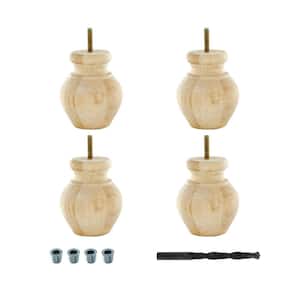 4 in. x 3-1/8 in. Unfinished Solid Hardwood Round Bun Foot (4-Pack)