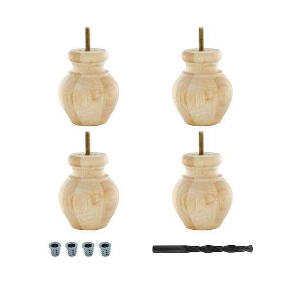 American Pro Decor 4 in. x 3-1/8 in. Unfinished Solid Hardwood Round Bun Foot (4-Pack)