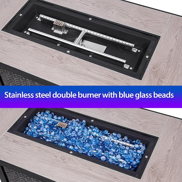 42 in. 50,000 BTU Metal Rectangular Propane Outdoor Fire Pit Table with Cover, Glass Bead and Lid for Backyard, Gray
