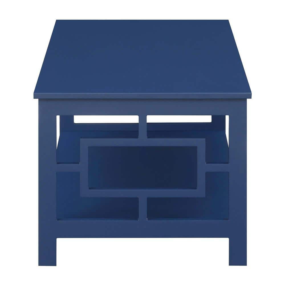 Symmetrical Square Cobalt Blue Wood Coffee Table with Shelf