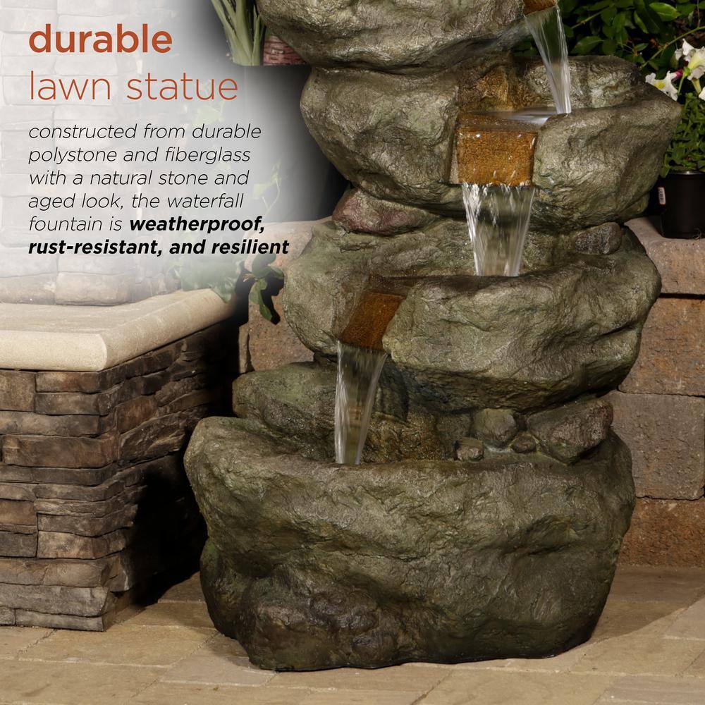 48" Dark Moss Green Multi-Tier Resin Outdoor Waterfall Fountain with LED Lights