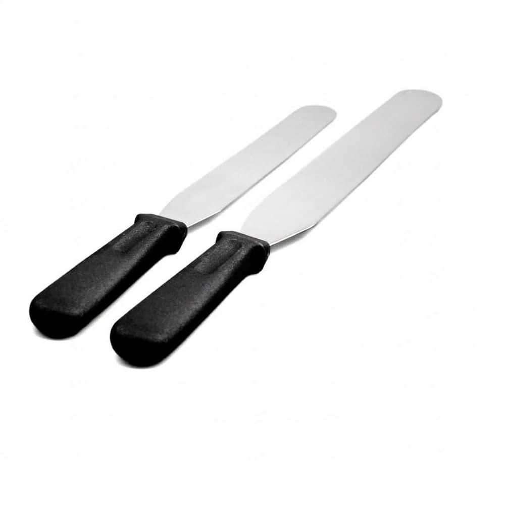 Stainless Steel Black Offset Spatula Set with Non Slip Handle for Cake Icing Decorating and Baking 2 Pack