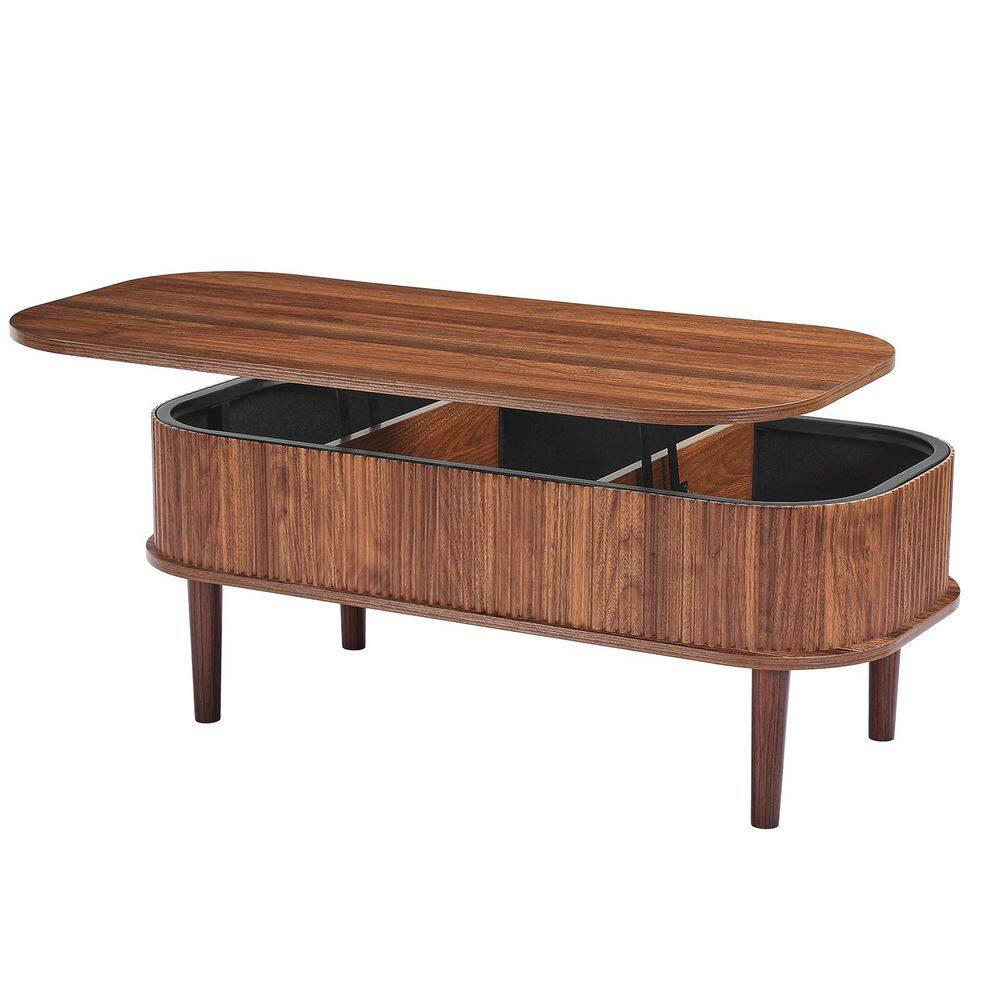 39.4 in. Lift Top Coffee Table, Fluted Oval Coffee Table with 3 Hidden Compartment, Mid Century Wooden Oval Center Desk price history on PriceWatchPro