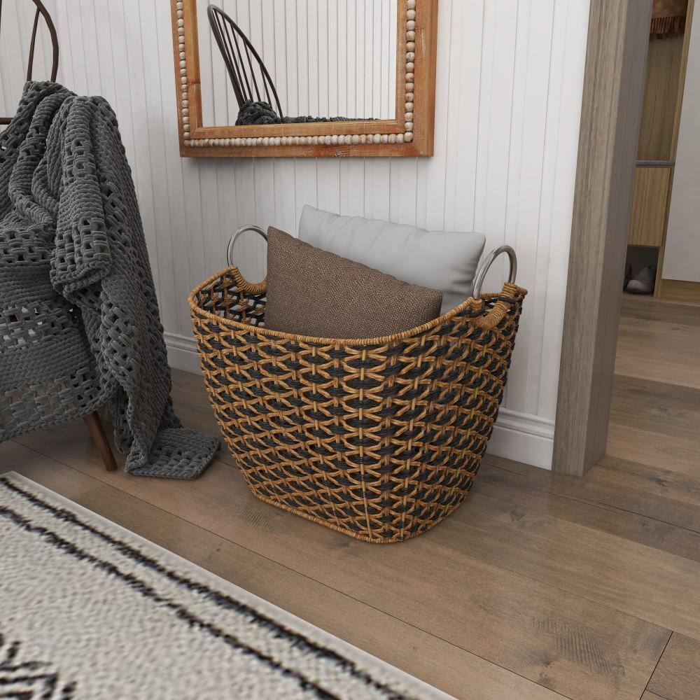 Round Seagrass 20.65" Storage Basket with Steel Handles