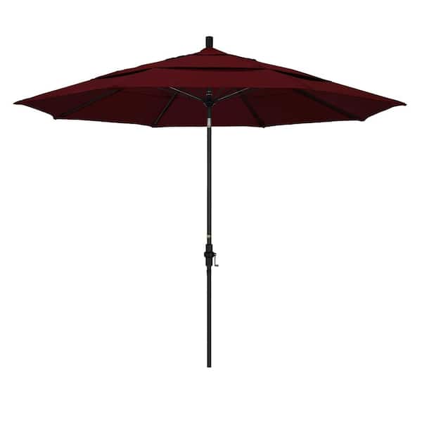 California Umbrella 11 ft. Fiberglass Collar Tilt Double Vented Patio Umbrella in Burgundy Pacifica