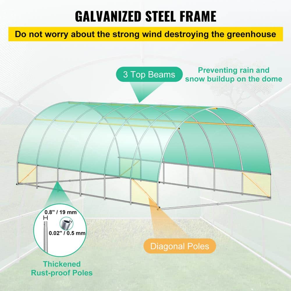 20' x 10' Green Walk-In Greenhouse with Galvanized Steel Frame