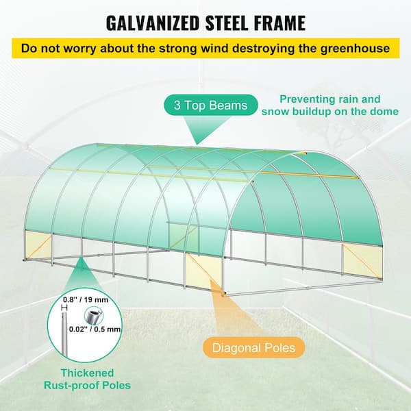 VEVOR Walk-in Tunnel Greenhouse 10 ft. W x 20 ft. D x 7 ft
