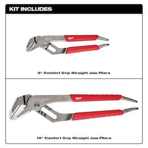 6 in. and 10 in. Comfort Grip Straight Jaw Pliers Set with 8-Piece Screwdriver Kit with Square (10-Piece)