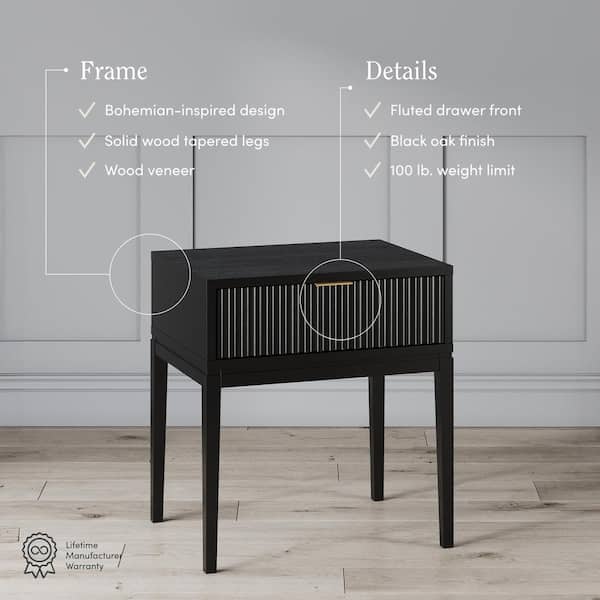 Nathan James Jasper Black Oak 1-Drawer 24 in. W. Nightstand 90302