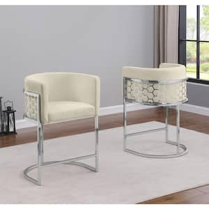 Evan 24 in. Cream Low Back Metal Frame Counter Height Chairs w/Teddy Fabric Set of 2