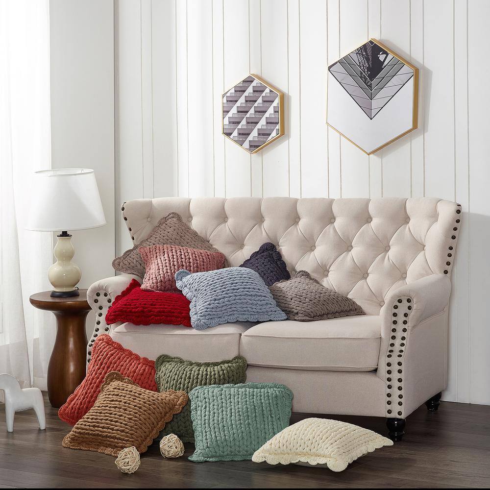 Taupe Chunky Knit Square Acrylic Throw Pillow