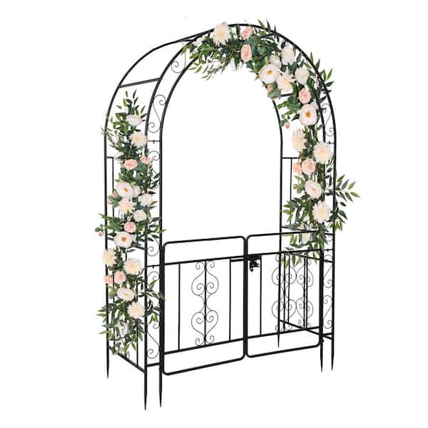 84 in. Metal Arch Trellis, Beautiful Black Trellis with Heavy Duty Metal Arbour Archway and Ground Stakes for Wedding