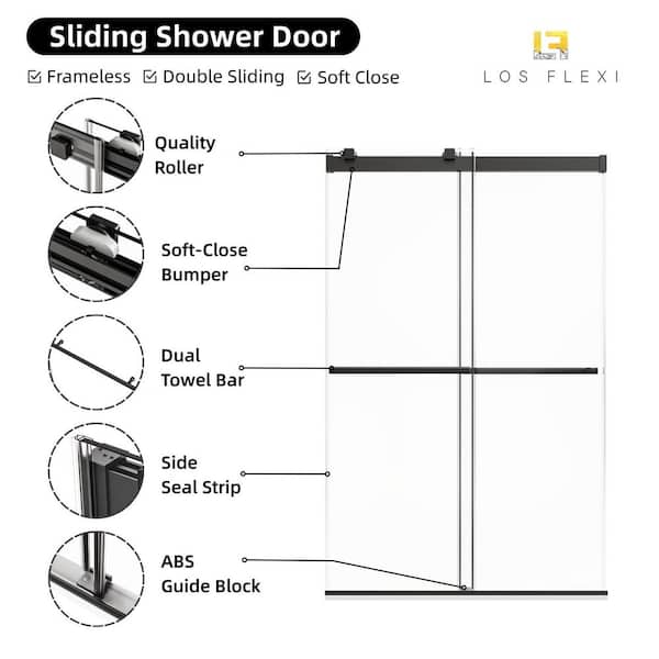 46-48 in. x 76 in. Frameless Double Sliding Shower Door Matte Black with 8mm Tempered Glass, Soft Close & Metal Hardware