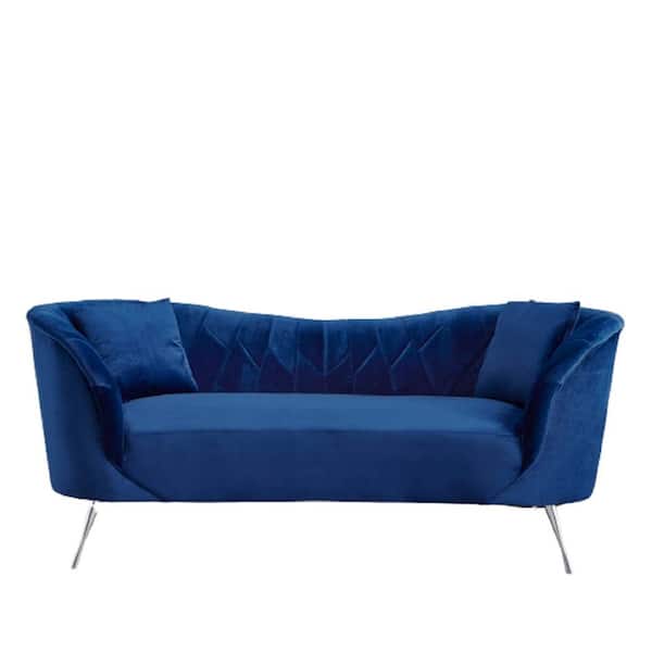 US Pride Furniture Flores 80.7 in. Blue Velvet 3-Seater Cabriole Sofa with Flared Arms