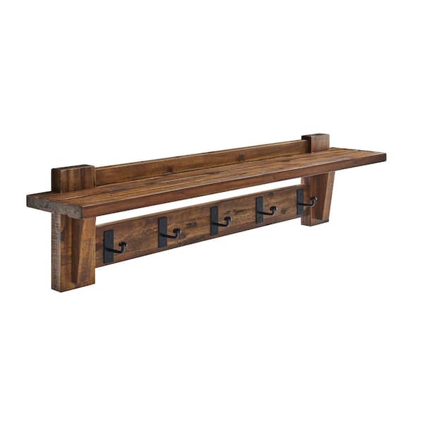 Alaterre Furniture Durango 60"L Industrial Wood Coat Hook Entryway Shelf