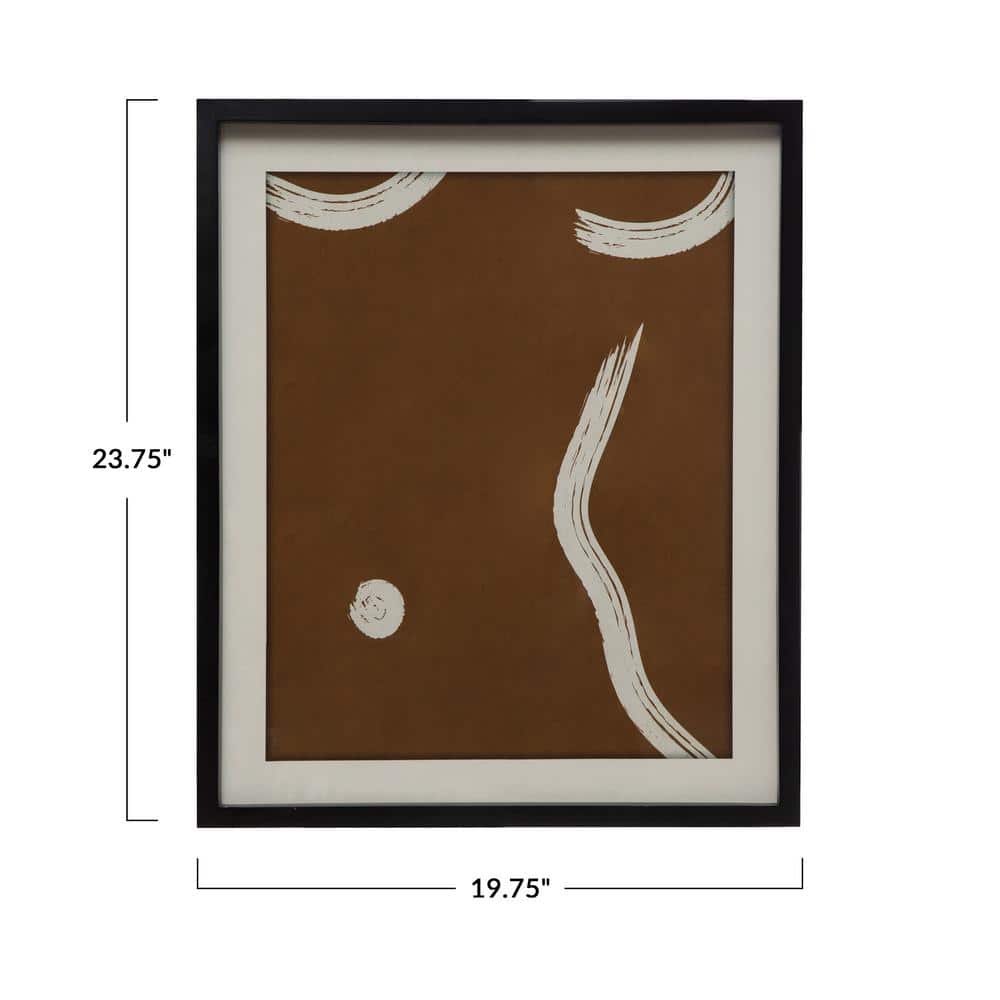 Brown and White Abstract Print with Black Frame