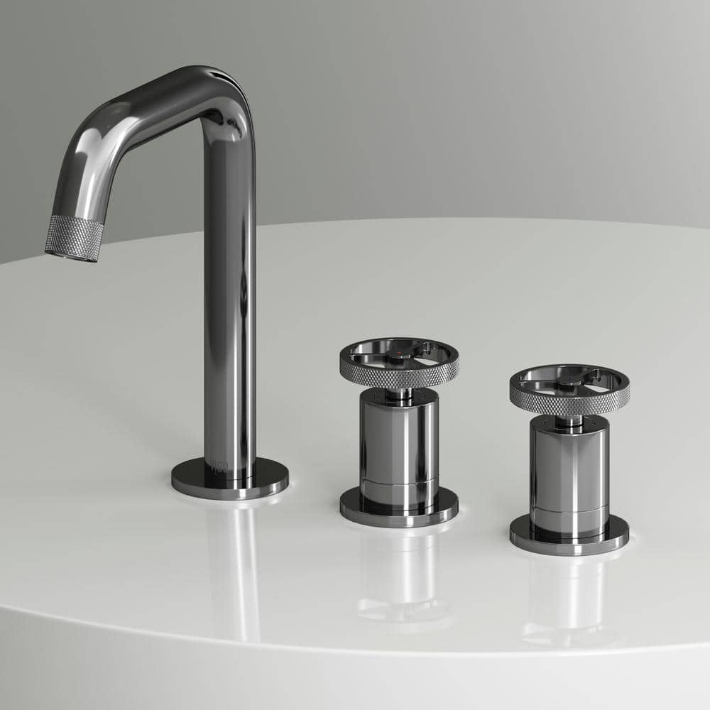 Cass Industrial-Chic Chrome Dual-Wheel Handle Widespread Bathroom Faucet