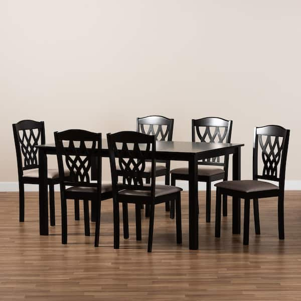 Baxton Studio Salem 7 Piece Sand and Dark Brown Dining Set