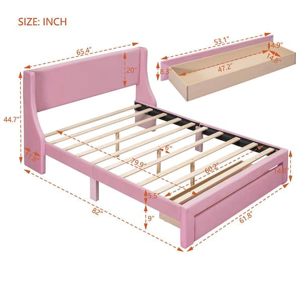 Pink Wood Frame Queen Size Linen Upholstered Platform Bed Frames with 3-Storage Drawers,Queen Storage Bed with Headboard