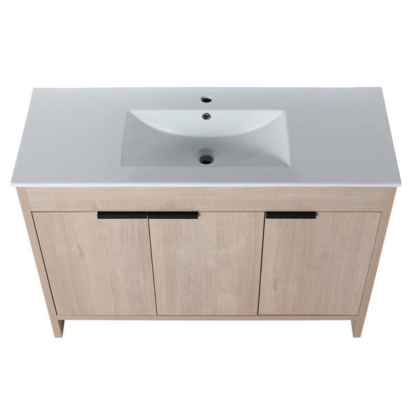 ANTFURN 18.30 in. W x 47.60 in. D x 34.30 in. H Freestanding Bath Vanity in Plain Light Oak with White Ceramic Top