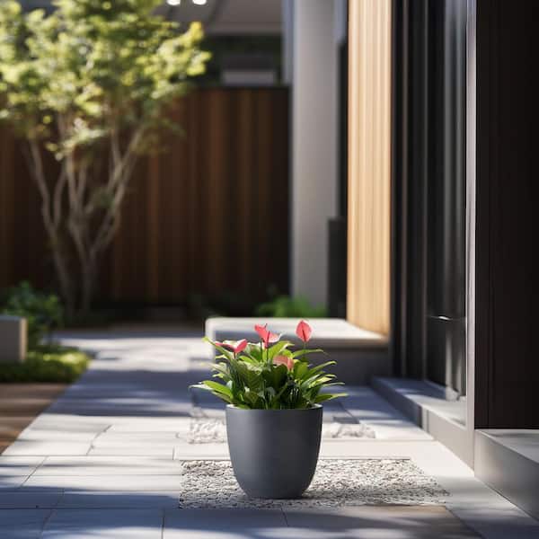 Sapcrete Lightweight 10 in. x 9.5 in. Granite Gray Extra Large Tall Round Concrete Plant Pot/Planter for Indoor and Outdoor