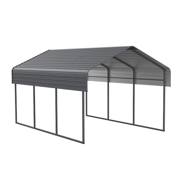 Black 10 ft. W x 15 ft. D Heavy Duty Metal Carport with Enhanced Base and Galvanized Steel Roof for Car, Boats, Truck