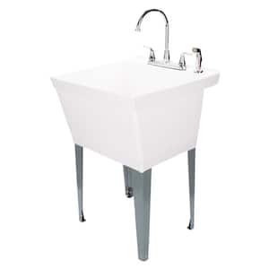 22.875 in. x 23.5 in. 19 Gal. Thermoplastic Utility Sink Set with Metal Hybrid Chrome Faucet and Side Sprayer in White
