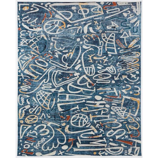 Sportsglyphs 8 ft. x 8  ft. Blue Western Area Rug