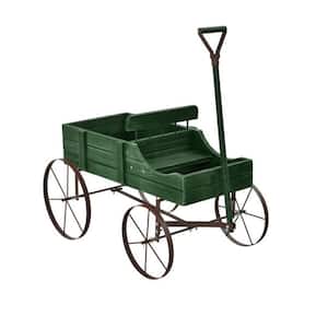 24.5 in. x 13.5 in. x 24 in. Wood Wagon Plant Bed, Plant Stand with Metal Wheels for Garden Yard Patio, Green